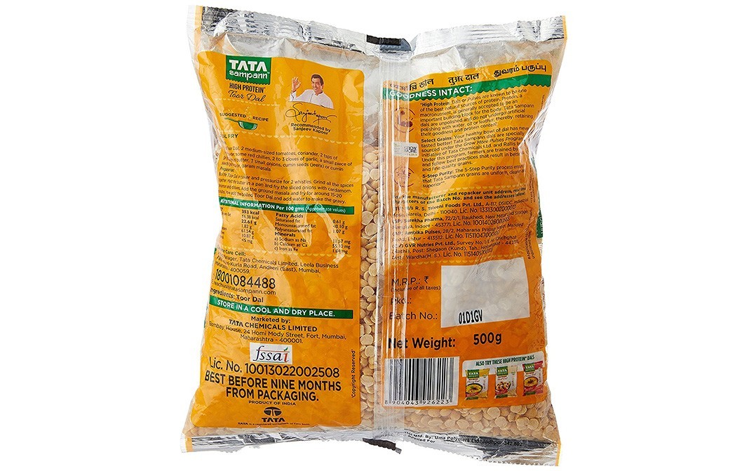 Tata Sampann High Protein Toor Dal    Pack  500 grams